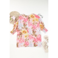 Azura Exchange Floral Blouse with Shirred Cuff Sleeves - S thumbnail
