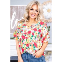 Azura Exchange Ruffled V Neck Floral Print Blouse - S thumbnail