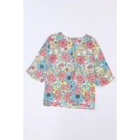 Azura Exchange Floral Print V Neck Half Sleeve Blouse - M thumbnail