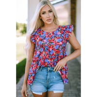 Azura Exchange Floral Print Ruffle Tiered Short Sleeve Babydoll Top - M thumbnail