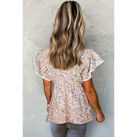 Azura Exchange Crisscross V Neck Ruffle Sleeve Printed Flowy Blouse - M thumbnail