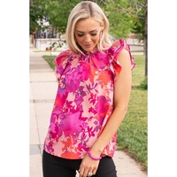 Azura Exchange Flutter Sleeves Frilled Neck Blouse - M thumbnail