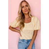 Azura Exchange Bubble Sleeve Stripe Square Neck Top - M thumbnail