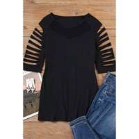 Azura Exchange Fishnet Splicing Cutout Shoulder Sleeve Top - M thumbnail