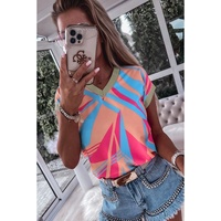 Azura Exchange Geometric Print V Neck Blouse - S thumbnail