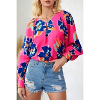 Azura Exchange Puff Sleeve Blouse with Flower Print - L thumbnail