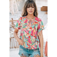 Azura Exchange Abstract Pattern Split V Neck Flowy Blouse - M thumbnail
