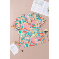 Azura Exchange Abstract Geometry Print Frilled V Neck Blouse - S thumbnail