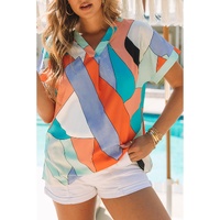 Azura Exchange Irregular Color Block Printed Short Sleeve Blouse - S thumbnail