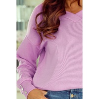 Purple Knitted V Neck Buttoned Cuffs Sweater - 2XL thumbnail
