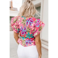 Azura Exchange Vibrant Floral Print Ruffle Sleeve Blouse - S thumbnail