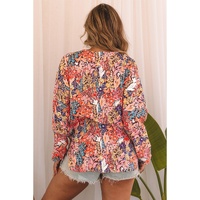 Azura Exchange Boho Floral Long Sleeve V-Neck Blouse - L thumbnail