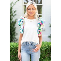 Azura Exchange Printed Puff Sleeve Textured Top - S thumbnail