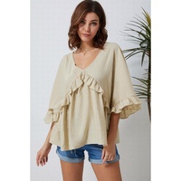 Azura Exchange Draped Batwing Sleeve Ruffle Top - L thumbnail