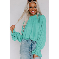 Azura Exchange Pleated Flared Cuff Long Sleeve Blouse - S thumbnail