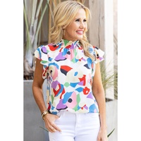 Azura Exchange Abstract Print Ruffle Sleeve Smocked Blouse - S thumbnail