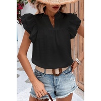 Azura Exchange Ruffle Flutter Sleeve Notch Neck Top - S thumbnail