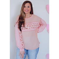 Azura Exchange Leopard Patchwork Waffle Knit Top - M thumbnail
