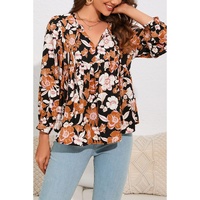 Azura Exchange Floral Print 3/4 Sleeve Blouse - L thumbnail