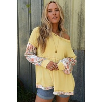 Azura Exchange Floral Patchwork Waffle Knit Babydoll Blouse - M thumbnail