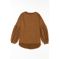 Orange Faux Knit Jacquard Puffy Long Sleeve Top - S thumbnail