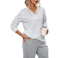 Azura Exchange Relaxed Rib Knit Long Sleeve Henley Top - M thumbnail