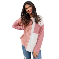 Peach Blossom Long Sleeve Colorblock Chest Pocket Textured Knit Top - M thumbnail