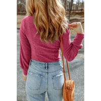 Rose U Neck Textured Long Sleeve Top - L thumbnail