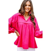 Azura Exchange Crinkled V-Neck Bubble Sleeve Blouse - S thumbnail