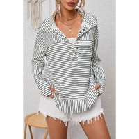 Azura Exchange Striped Thumbhole Drop Shoulder V Neck Top - M thumbnail