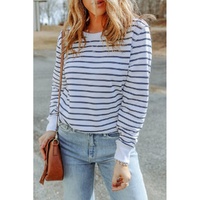 Azura Exchange Striped Print Ribbed Trim Long Sleeve Top - S thumbnail