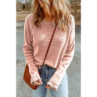 Apricot Pink Textured Round Neck Long Sleeve Top - L thumbnail