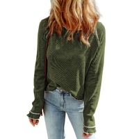 Green Textured Round Neck Long Sleeve Top - 2XL thumbnail