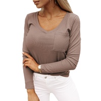 Azura Exchange Ribbed Knit Patched V Neck Top - L thumbnail