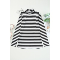 Black Striped Print Textured Knit Long Sleeve Tee - XL thumbnail