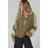 Azura Exchange Patch Waffle Knit Bubble Sleeve Top - M thumbnail