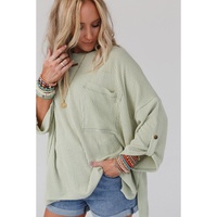 Azura Exchange Oversize Ribbed Roll-tab Sleeve Top - S thumbnail