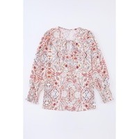Azura Exchange Boho Print Shirred Cuffs Blouse - M thumbnail