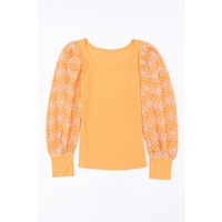 Azura Exchange Puff Sleeve Ribbed Knit Top - L thumbnail