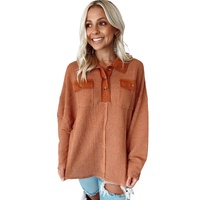 Azura Exchange Button Contrast Trim Waffle Knit Top - XL thumbnail
