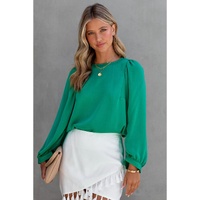 Azura Exchange Satin Puff Long Sleeve Crewneck Blouse - S thumbnail