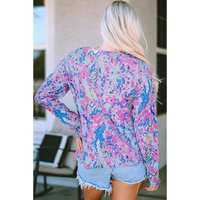 Azura Exchange Printed Wide Neck Thumbhole Sleeve Henley Top - L thumbnail