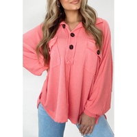 Pink Corded Flap Pocket Henley Top - M thumbnail