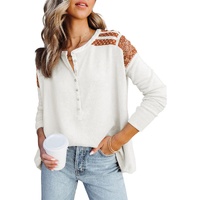 Azura Exchange Contrast Crochet Lace Henley Top - XL thumbnail