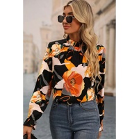 Black Floral Print Mock Neck Blouse - XL thumbnail