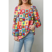 Azura Exchange Multicolor Floral Crochet Square Neck Puff Sleeve Blouse - M thumbnail