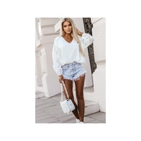 Azura Exchange Embroidered Patchwork Puff Sleeve Blouse - L thumbnail
