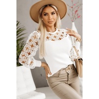 Azura Exchange Floral Lace Splicing Long Sleeve Top - M thumbnail