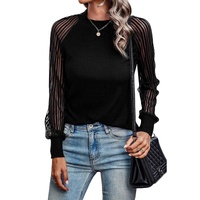 Azura Exchange Striped Mesh Long Sleeve Crewneck Ribbed Top - L thumbnail