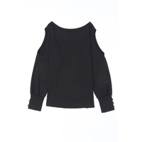 Black Asymmetrical Cut Out Buttoned Long Sleeve Top - M thumbnail